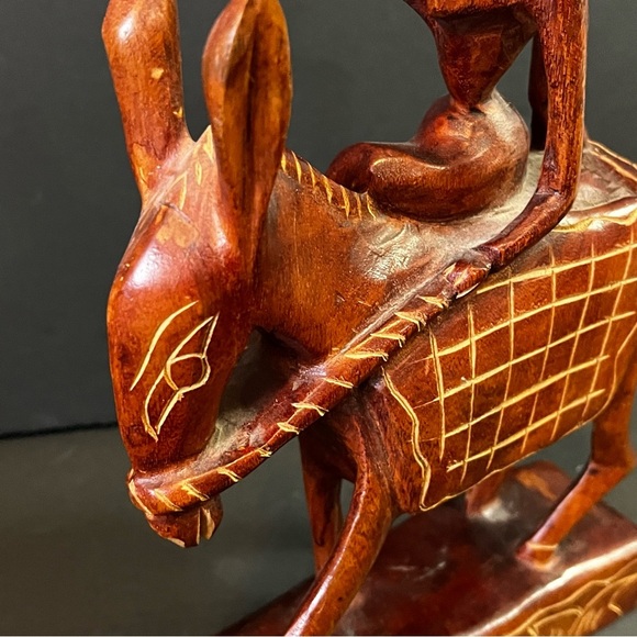 Hand Carved African Wood Woman Riding Donkey Figurine Folk Art Rustic Primitive - Picture 2 of 11